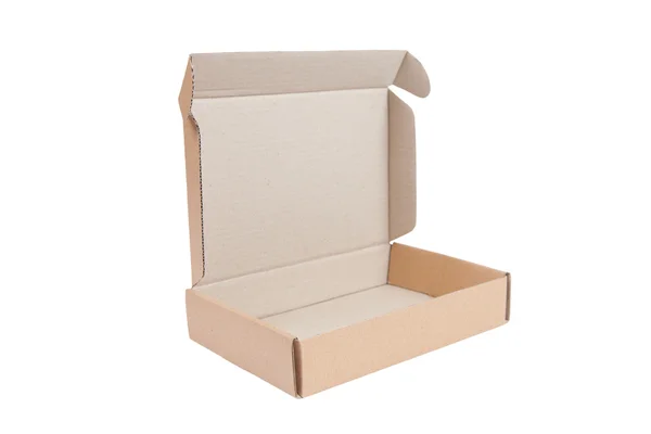 Empty brown cardboard paper box isolated on white background — Stock Photo, Image