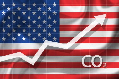 Amerika Birleşik Devletleri 'nde yükselen karbondioksit seviyesi grafiği. Hava kirliliği konsepti. Ekolojik felaket.