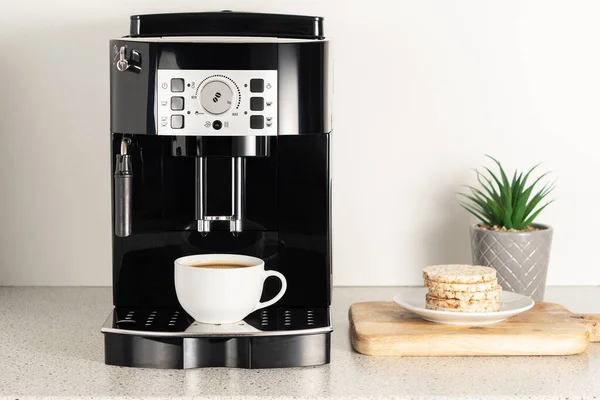 Modern Espresso Coffee Machine Cup Interior Kitchen Closeup — Stockfoto