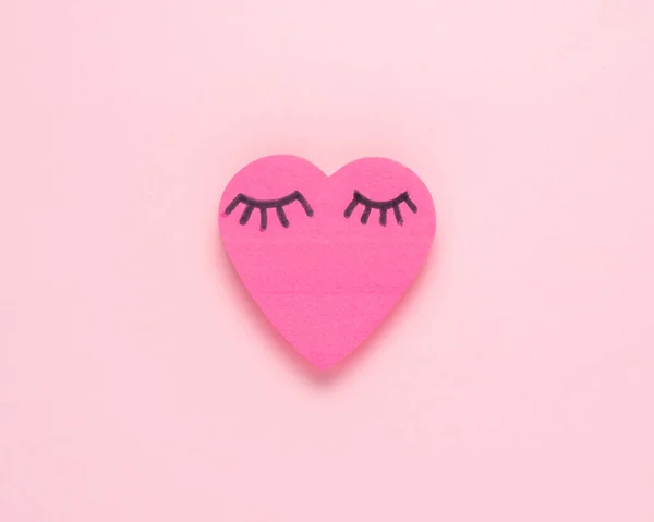 Heart Shape Pink Paper Eyelashes Valentines Woman Day Background Design — Zdjęcie stockowe