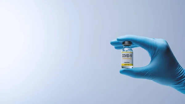 Doctor Blue Latex Gloves Holding Glass Vial Medicine Vaccination Immunization — Stockfoto