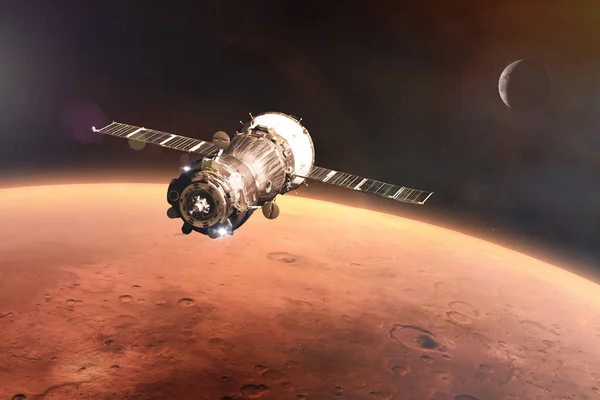 Spacecraft launch into space on Mars planet background. Elements of this image furnished by NASA.