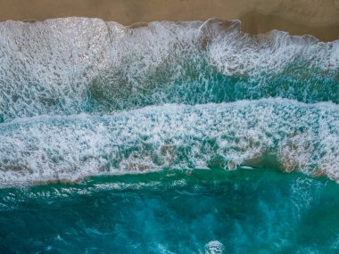 Aerial top view by drone of tropical Falasarna beach on Crete, Greece.