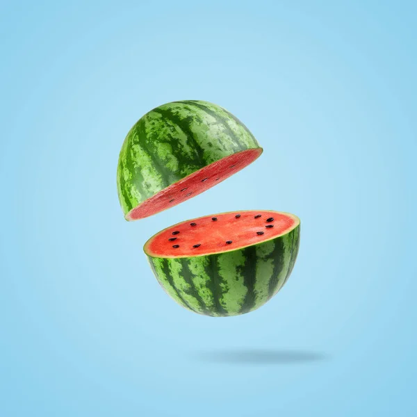 Sliced Watermelon Pastel Blue Background Minimal Fruit Concept — ストック写真