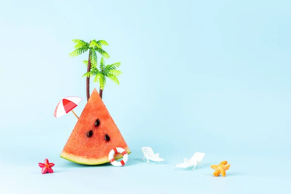 Tropical Beach Concept Made Watermelon Sun Umbrella Creative Minimal Summer — Stockfoto