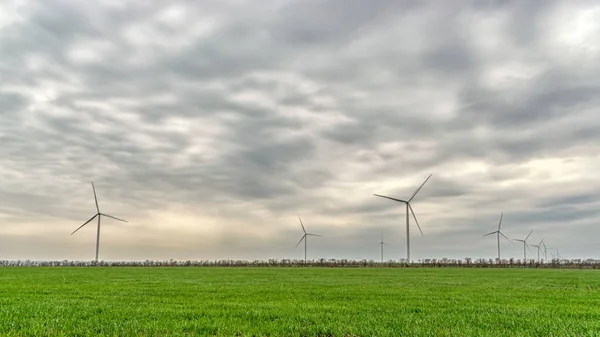 Wind Turbines Generating Electricity Green Field Green Power Generation Concept — Fotografia de Stock