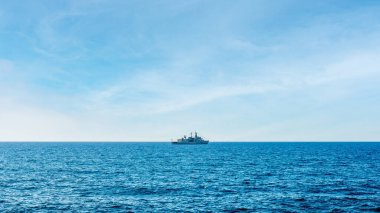 A greek navy battleship in the open sea.