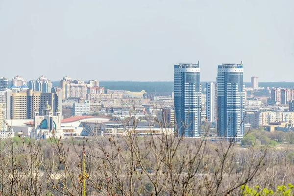 Landscape view of city with houses in Kyiv, Ukraine.