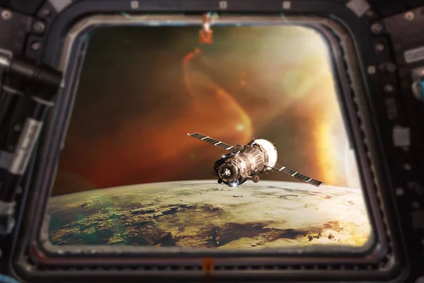 Dış Uzaya Fırlatılan Uzay Aracıyla Dünya Daki Lombozun Görüntüsü Görüntünün — Stok fotoğraf