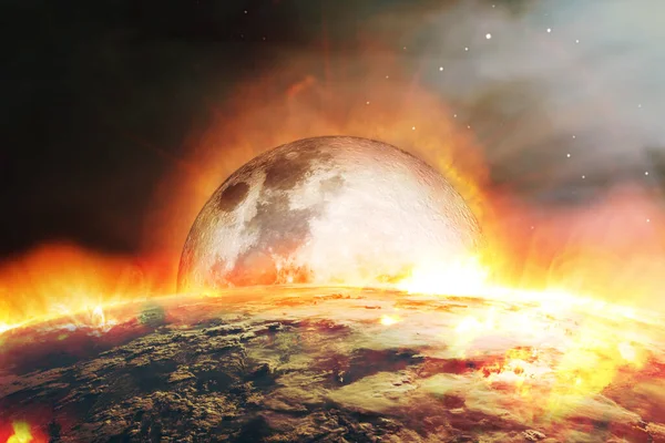 Apocalyptic Abstract Background Moon Fall Burning Earth Elements Image Furnished — Stock Photo, Image