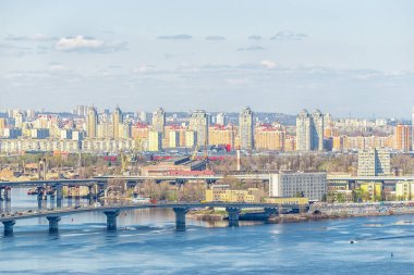 Kiev, Ukraine - April 28, 2021: Landscape view of city with houses in Kyiv, Ukraine.