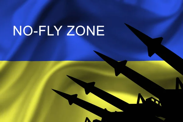 Ukraine Flag Antiaircraft Rockets Silhouettes Sign Fly Zone — Stock Fotó