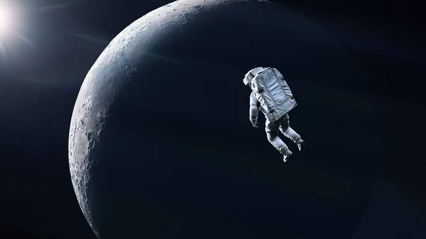 Spaceman Flying Outer Space Moon Background Elements Image Furnished Nasa — Stockfoto