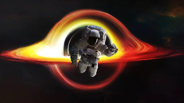 Astronaut Deep Space Close Black Hole Event Horizon Elements Image — Stock fotografie