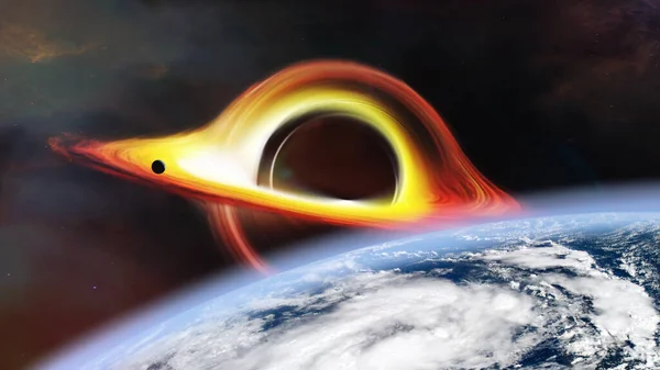Realistic Science Fiction Art Huge Black Hole Earth Planet Elements — стоковое фото