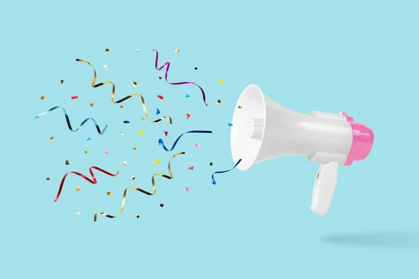 Party Background Colorful Confetti Megaphone Creative Minimal Concept — Zdjęcie stockowe