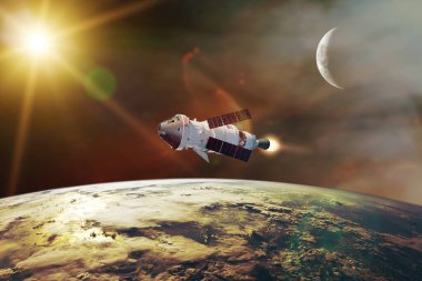 Uzay gemisi Orion, Dünya 'nın alçak yörüngesinde. Artemis uzay programı. Bu görüntünün elementleri NASA tarafından desteklenmektedir.
