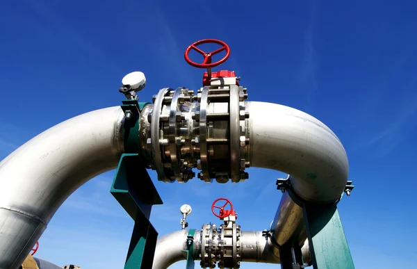Industrial zone, Steel pipelines and valves Stock Image