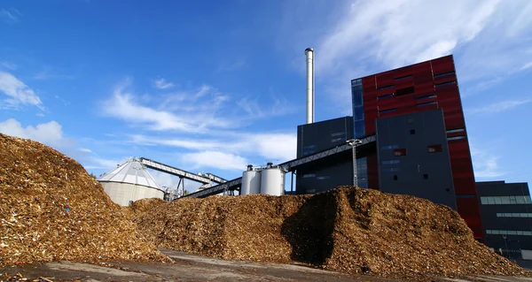 Bio elektriciteitscentrale met opslag van houten brandstof — Stockfoto