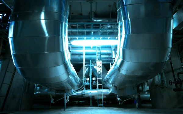 Equipment, cables and piping as found inside of industrial powe — Stock Photo, Image