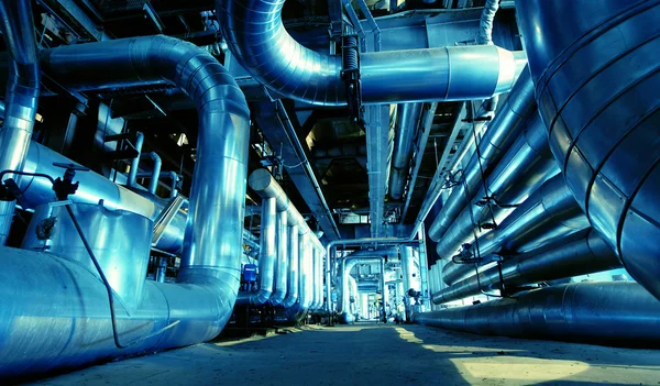 Industrial zone, Steel pipelines in blue tones — Stock Photo, Image