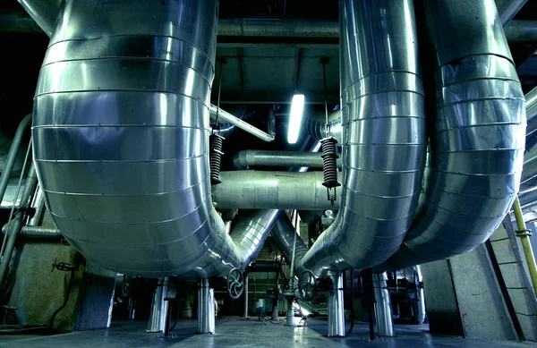 Equipment, cables and piping in blue tones — Stock Photo, Image