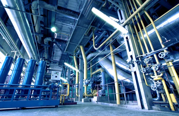 Equipment, cables and piping in blue tones — Stock Photo, Image