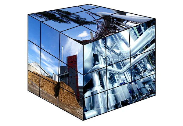 Cubo de rubik com imagens industriais — Fotografia de Stock