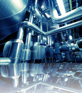 Mavi tonlarında yansıması ile organize sanayi bölgesinde, çelik boru