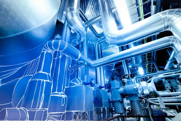 Sketch Piping Design Mixed Power Plant Photo — Stock Photo, Image