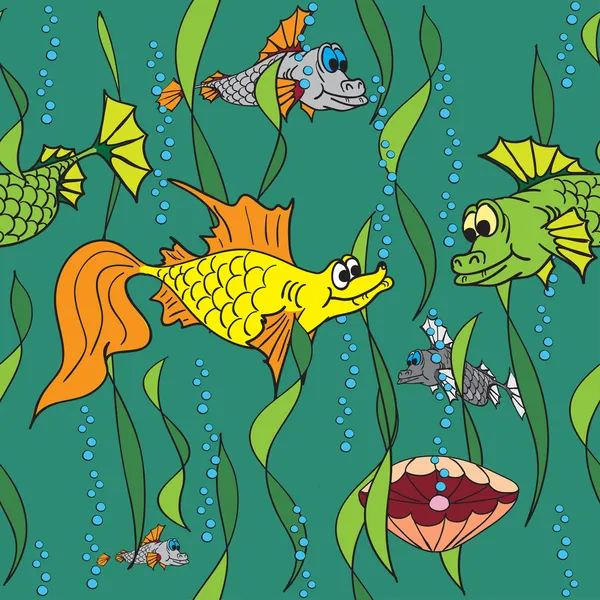 鱼在海中。无缝纹理. — 图库矢量图片