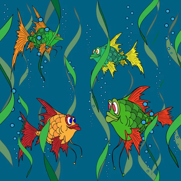 Peces en el mar. Textura sin costura . — Vector de stock