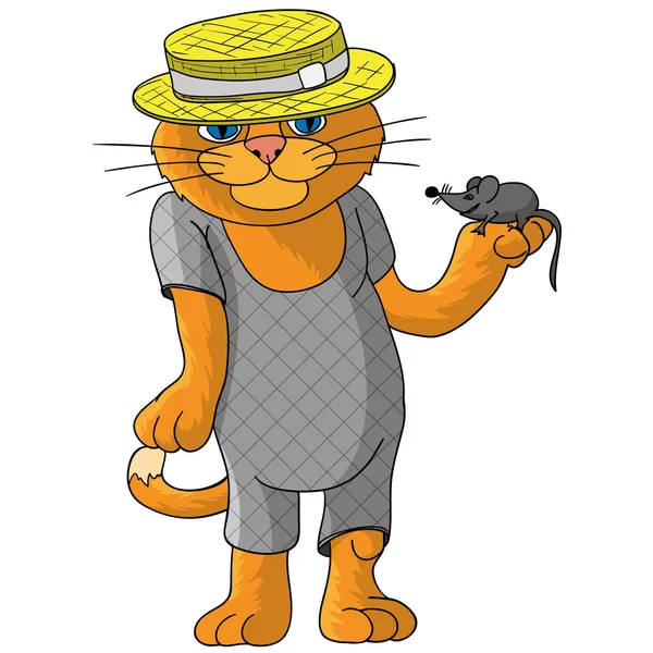 Hilarante gato en un sombrero de paja . — Vector de stock