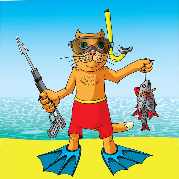 Macska a halászati nyaralás. — Stock Vector