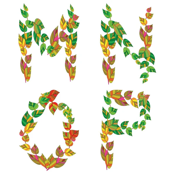 English alphabet made ​​up of branches and leaves. — Stock Vector