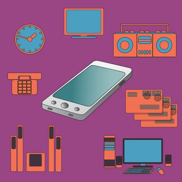 Vele functies draagt een moderne mobiele telefoon. — Stockvector