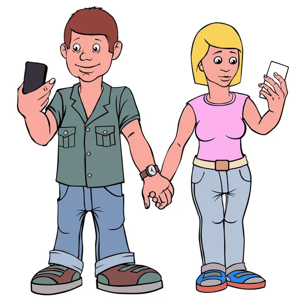 Fiatal férfi és nő elszigetelve. Egy randin. Figyeljetek egymásra! Ne figyeljetek!. — Stock Vector