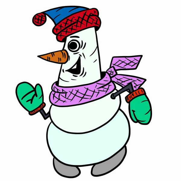 Lindo personaje muñeco de nieve para Navidad y Año Nuevo vacaciones. Ilustración vectorial. Ilustración De Stock