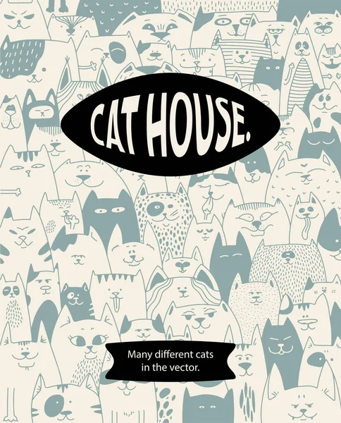 更多的猫 有趣的报价设计与不同的猫 有趣的猫咪海报 用许多卡通猫来说明病媒 和小猫在一起生活会更好 宠物的精美图解 — 图库矢量图片