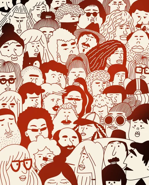 Diversified face of people. Various people doodle. Old and young age. Happy emotions. Portrait with a positive facial expression. Standout person from the crowd. Hand drawn doodle sketch. Landing page.