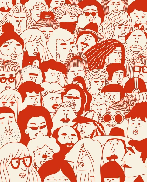 İnsanların farklı yüzleri var. Çeşitli insanlar karalama yapar. Yaşlılık ve gençlik. Mutlu duygular. Yüzünde olumlu bir ifade olan bir portre. Kalabalıktan göze çarpan biri. El çizimi karalama. İniş sayfası.