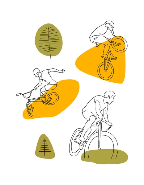 Dessin Ligne Continue Cycliste Dessin Noir Blanc Fond Blanc Illustration — Image vectorielle