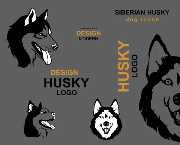 犬の品種のアイコンのセット ベクトル図 シベリアの犬のアイコン 現代的なデザイン デザインはハスキーロゴ ハスキーロゴ — ストックベクタ