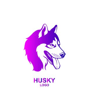 Kurt silueti. Vintage Husky Face logo amblem şablonu iş ya da tişört tasarımı için. Vector Pettage Tasarım Elementi. Kurt logosu. Husky simgesi.