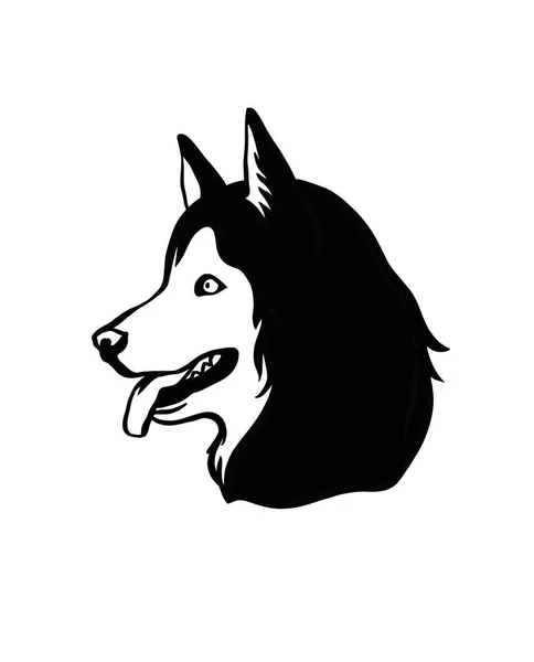 Desenhos animados bonitos do cão divertido. Wolf cabeça ilustração preta. — Fotografia de Stock