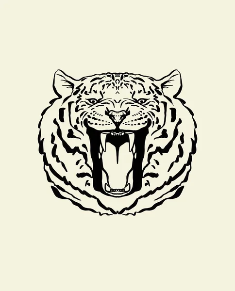 Dibujo original de tigre de cabeza en blanco y negro con la caída abierta, aislado sobre fondo blanco, perfecto para el diseño del tatuaje. — Foto de Stock