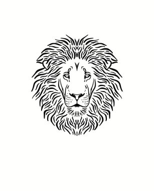 Aslan suratlı çizim. Beyaz arka planda aslan. Büyük kedi. Aslan portresi.