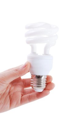 kadın eli şeklinde spiral ampul arka plan alarak