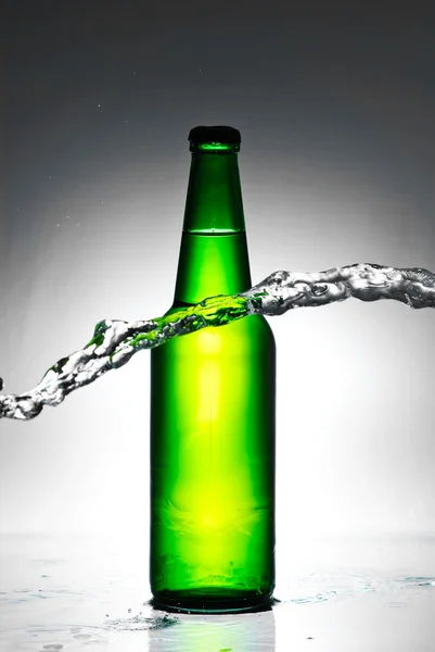 Beer bottle with water splash — Stock Photo, Image