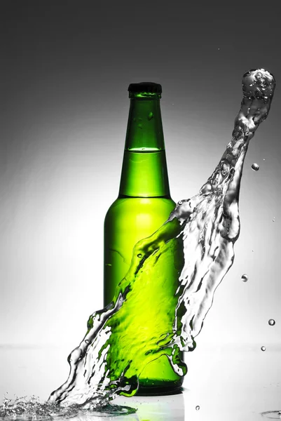 Beer bottle with water splash — Stock Photo, Image